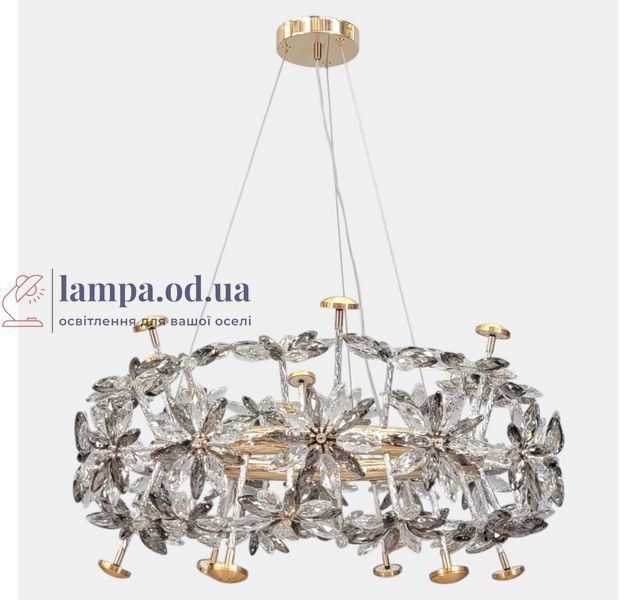 Большая кольцевая подвесная люстра Artlight 25028-750GD золотая на 16 ламп G4 со стеклянным цветочным декором 25028-750GD фото