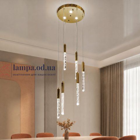 Золота каскадна люстра з 6 стрижнями, що світяться скляними Artlight 2350/6GD 2350/6GD фото