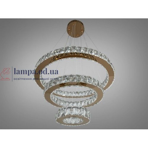Кришталева LED люстра Linisoln 7201F/650+450+250 FG у золоті, 3 кільця, 140 W 7201F/650+450+250 FG фото