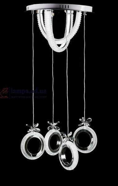 Каскадна хромована світлодіодна люстра Splendid Ray L6286/4+2 LED (CH), 40 см з шістьма кільцевими кришталевими підвісами 30438486 фото