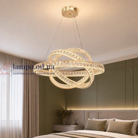 Підвісна світлодіодна люстра-сфера Artlight 569/600GD золота з кришталевими кільцями, що перетинаються, пультом і диммером 569/600GD фото