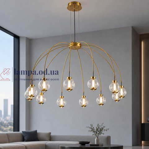 Каскадна LED-люстра з 12 прозорими скляними кулями Levistella 788P10104-12 AB+CL, 32 Вт, бронза, 100 см, 30-40 м&sup2; LVS7358 фото
