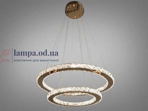 Люстра стельова LED Diasha 7206-8W/580+400G Кришталеві кільця, 65W, золото, сучасний стиль, регулювання висоти, пульт ДУ 7206-8W/580+400G фото