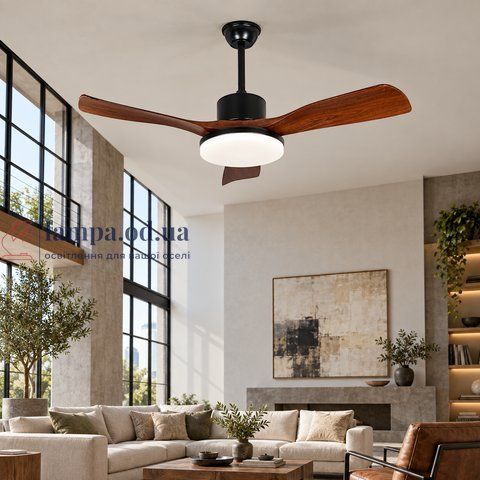 Большая подвесная LED-люстра вентилятор Levistella 794669 (42) BK, чёрная, 34 Вт, &Oslash;110 см, 3 режима света, с пультом, от 10&ndash;40 м&sup2; LVS7131 фото