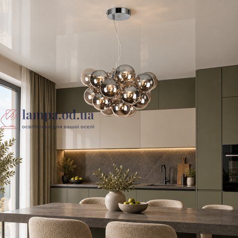 Каскадна люстра з 18 димчастими скляними кулями Levistella 7522706-6 (18) CR+BK, 6 ламп G9, хром, 50 x 30 см, 10-18 м2 LVS7117 фото