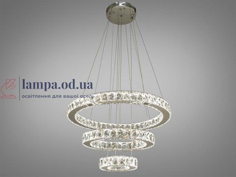 Люстра стельова LED Diasha 7201-8A/580+400+200HR, 66W, хром, кришталь, сучасний стиль, регулювання висоти, пульт ДУ 7201-8A/580+400+200HR фото