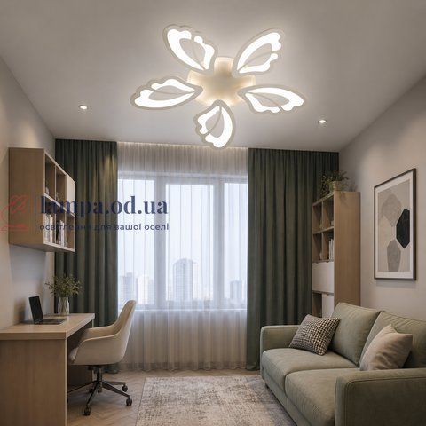 Стильная потолочная LED-люстра для спальни и гостиной Diasha 8166/5WH белая, цветок, 80Вт, 64 см, 10-16m&sup2; 8166/5WH LED 3color dim фото