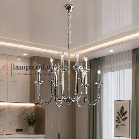Елегантна люстра зі свічками Splendid Ray L9048/6+6 (silver), хром, 12 ламп E14, діаметр 57 см 30421318 фото
