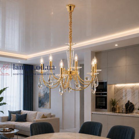 Класична люстра-свічка Splendid Ray L9014/8 (SGD) для вітальні, спальні та зали, 8 ламп, патрон Е14, золото/білий, 77 см 30421295 фото