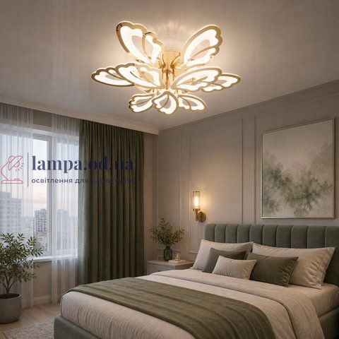 Изящная потолочная LED-люстра с пультом Diasha 8166/6+3G золото, 9 модулей, 140Вт, 75 см, до 20 м&sup2; 8166/6+3G LED 3color di фото
