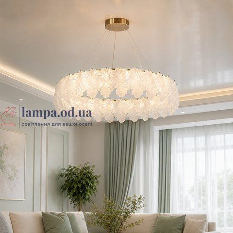 Большая золотая LED люстра-цветок Artlight 7066-800GD с рельефными стеклянными листьями диаметром 78 см 7066-800GD фото