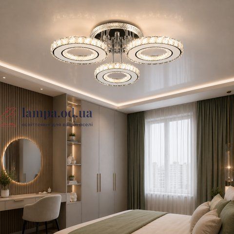 Сучасна світлодіодна люстра Splendid Ray Lk2369/3 LED WT з кільцевими плафонами та кришталевим декором 30420683 фото