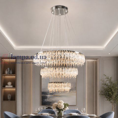 Світлодіодна люстра Splendid Ray L7068/300+500+700/3 LED (CH+Clear) з кришталем, хром, 235 Вт 30436286 фото
