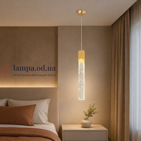 Поодинокий світлодіодний підвіс Artlight 2006/1GD з пухирцевим склом, матове золото, 5 Вт 2006/1GD фото