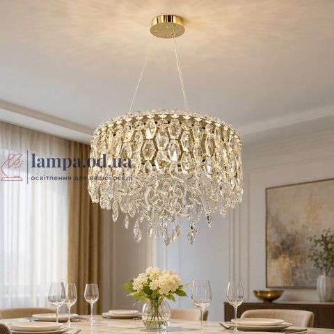 Сучасна підвісна кришталева LED-люстра Artlight 012/500BGD золота зі скляними підвісками 012/500BGD фото