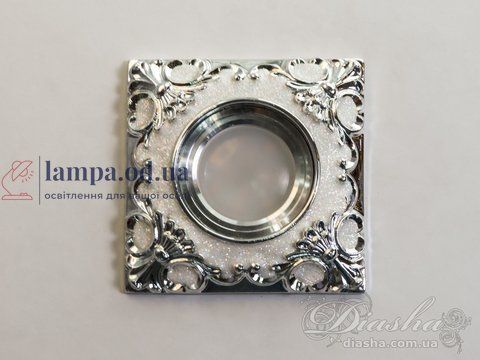 Гіпсовий точковий світильник Diasha 3113CH MR16, 40W, IP20, квадратний, срібні візерунки, сучасний стиль 3113CH фото