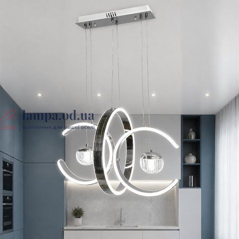Linisoln 9557-2 CH, подвесная светодиодная люстра хром с двумя кольцами 75 Вт, 3000-6000 К 9557-2 CH фото