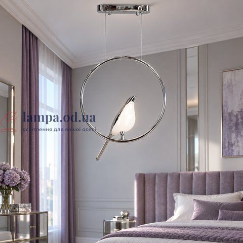 Подвесной светодиодный светильник Artlight 81993/1CH хром LED 9 Вт с кольцом и декоративной птицей 81993/1CH фото