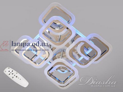 Люстра стельова LED Diasha HAS8060/4+4HR, 110W, 3200K-6500K, хром, хай-тек стиль, з пультом, диммером, підсвіткою HAS8060/4+4HR LED 3colo фото