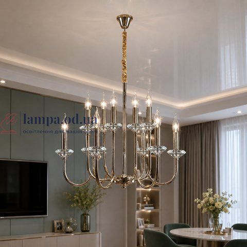 Розкішна двоярусна люстра зі свічками Splendid Ray L9048/8+8 (SGD), золото, 16 ламп E14, діаметр 75 см 30421356 фото