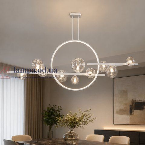 Белая дизайнерская LED-люстра Artlight 1003/10WH с 10 стеклянными шарами и светящимся кольцом 1003/10WH фото