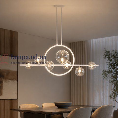 Современная подвесная люстра Artlight 1003/7WH белая с 7 стеклянными плафонами и LED-кольцом 1003/7WH фото