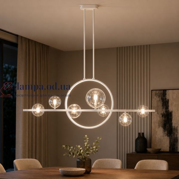 Современная подвесная люстра Artlight 1003/7WH белая с 7 стеклянными плафонами и LED-кольцом 1003/7WH фото