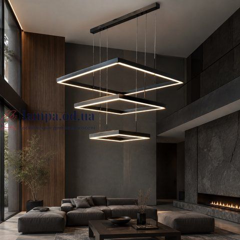 Большая квадратная LED-люстра Artlight 3153-80+60+40BK 375 Вт, 3 режима, пульт, 3 чёрные рамки 80/60/40 см, от 30-40 м&sup2; 3153-80+60+40BK фото