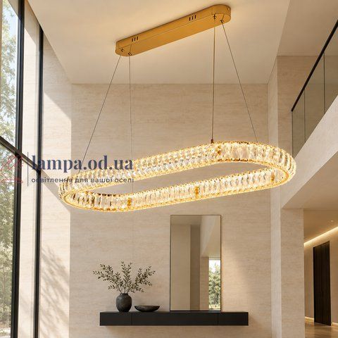 Овальна кришталева підвісна LED-люстра Levistella 799L8969 (1000) FGD, 80 Вт, золото, 97 см, із пультом, 30-40 м&sup2; LVS7389 фото
