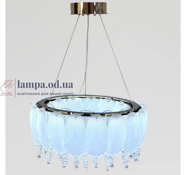 Круглая золотая светодиодная люстра Artlight 7097/550GD с матовыми стеклянными листьями и прозрачным нижним декором 95W 7097/550GD фото