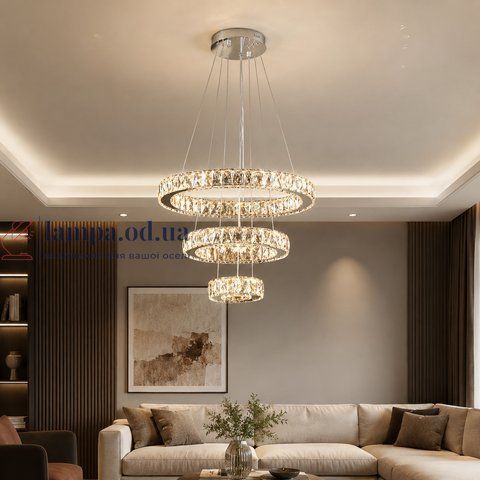 Светодиодная люстра Splendid Ray L87519/480+320+180/3 LED с хрусталем, хром, 100 Вт, с пультом и димером 30436422 фото