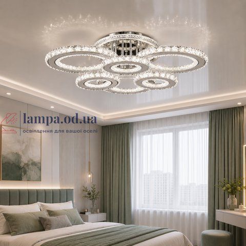 Современная светодиодная люстра Splendid Ray Lk2369/3+3 LED WT с многоуровневыми кольцами и хрусталем 30420713 фото