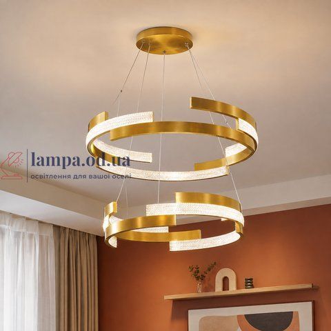 Двоярусна золота LED люстра з кільцями та прозорими вставками Artlight 3684/85+65GD 3684/85+65GD фото