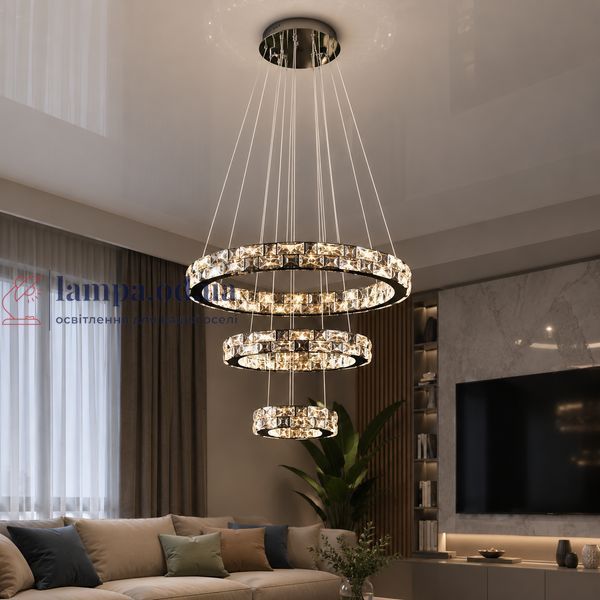 Світлодіодна люстра Splendid Ray L50604J/500+350+200/3 LED з кришталем, хром, 100 Вт, з пультом і димером 30436446 фото