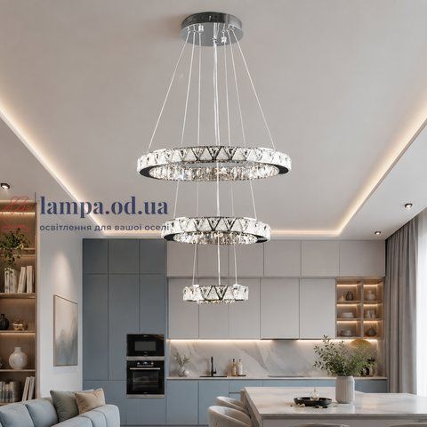 Светодиодная люстра Splendid Ray L51007/50+35+20/3 LED с хрусталем, хром, 100 Вт, с пультом и димером 30436477 фото