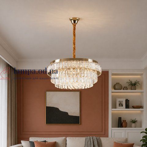 Велика золота кришталева світлодіодна люстра Splendid Ray L2211/600/8+LED (SGD), 60 см на 8 ламп з дистанційним керуванням 30438554 фото