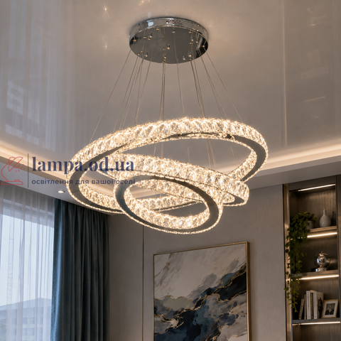 Люстра світлодіодна Diasha 7201-9A/750+580+400HR Перлина, 105W, регульована висота, кришталевий дизайн, сучасний стиль для дому 7201-9A/750+580+400HR фото