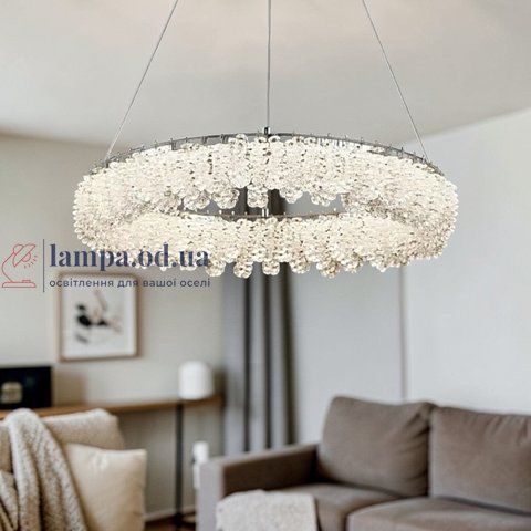 Сучасна підвісна кришталева люстра L33038/600/1 LED (CH) хром, 120 Вт, діаметр 60 см, від 14 до 22 м2 30430525 фото
