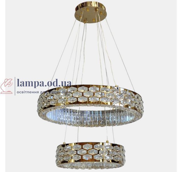 Светодиодная подвесная хрустальная люстра Artlight 3042-60+40GD с двумя кольцами, 135W 3042-60+40GD фото