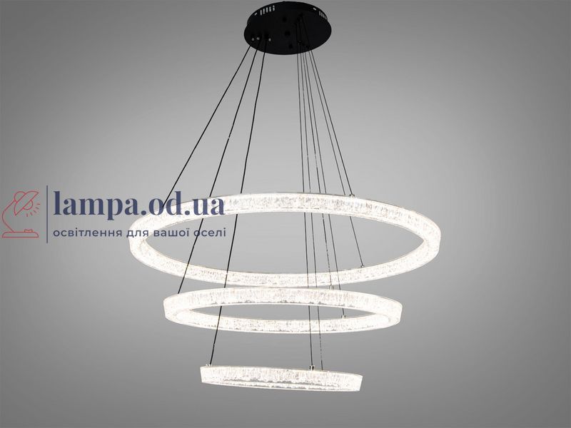Підвісна LED люстра до 30 м2 Diasha 1712/800+600+400ABK, три кільця, чорна, 125 W 1712/800+600+400ABK фото