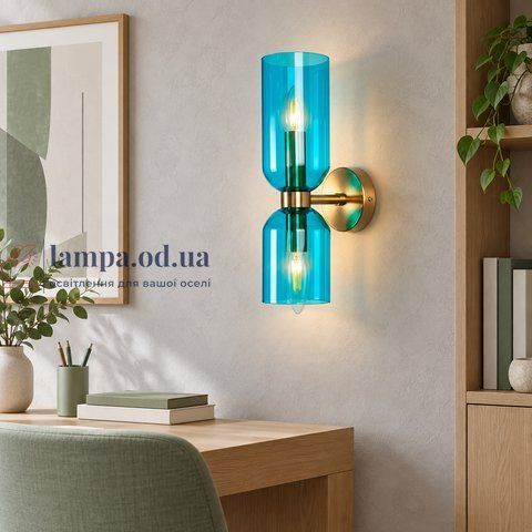 Бра із синіми скляними плафонами Levistella 900W54-2, 2 лампи E14, бронза, 10 x 34 см, код LVS7217 LVS7217 фото