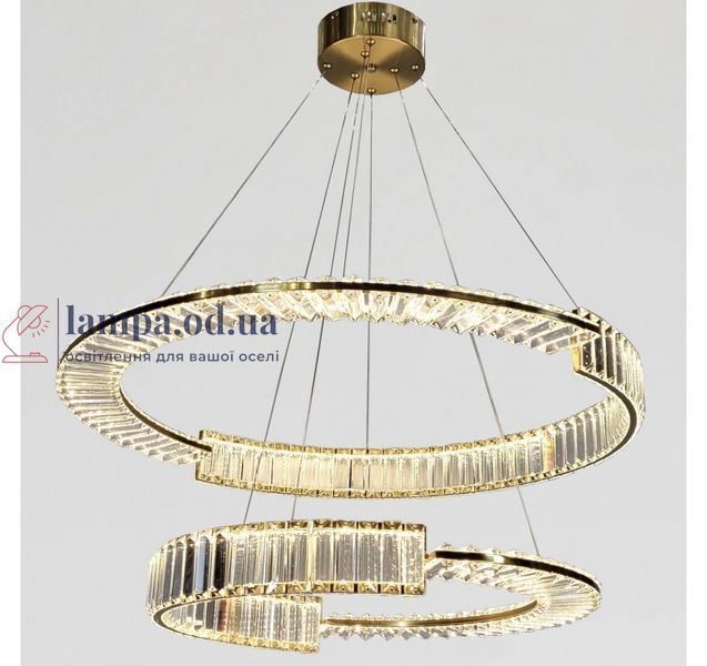 Подвесная LED-люстра Artlight 561/80+60 с двумя хрустальными кольцами, латунь, 165 Вт, от 20-30 м&sup2; 561/80+60 фото
