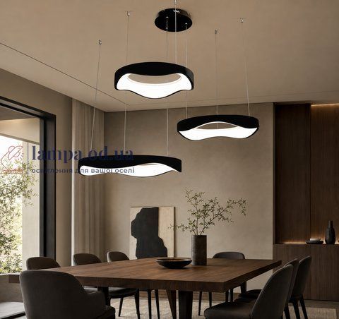 Світлодіодна люстра підвісна Artlight 2460/42+52+62BK з трьома хвилеподібними кільцями, 200W 2460/42+52+62BK фото