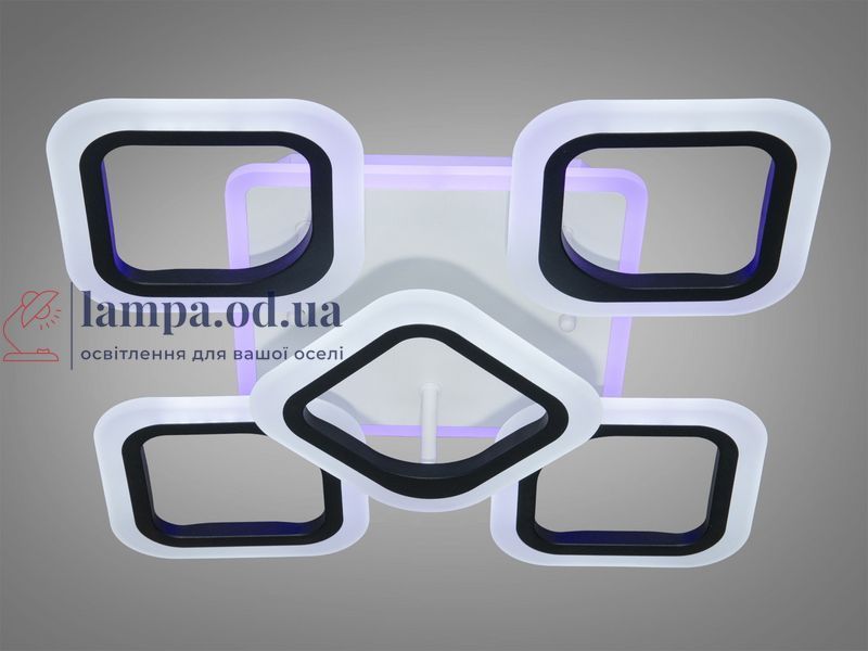 Люстра стельова LED Diasha AS8060/4+1BK, 60W, 3200K-6500K, чорний метал, сучасний стиль для дому, пульт, диммер, акрилові плафони AS8060/4+1BK LED 3color фото