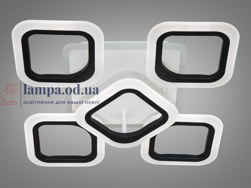 Люстра стельова LED Diasha AS8060/4+1BK, 60W, 3200K-6500K, чорний метал, сучасний стиль для дому, пульт, диммер, акрилові плафони AS8060/4+1BK LED 3color фото
