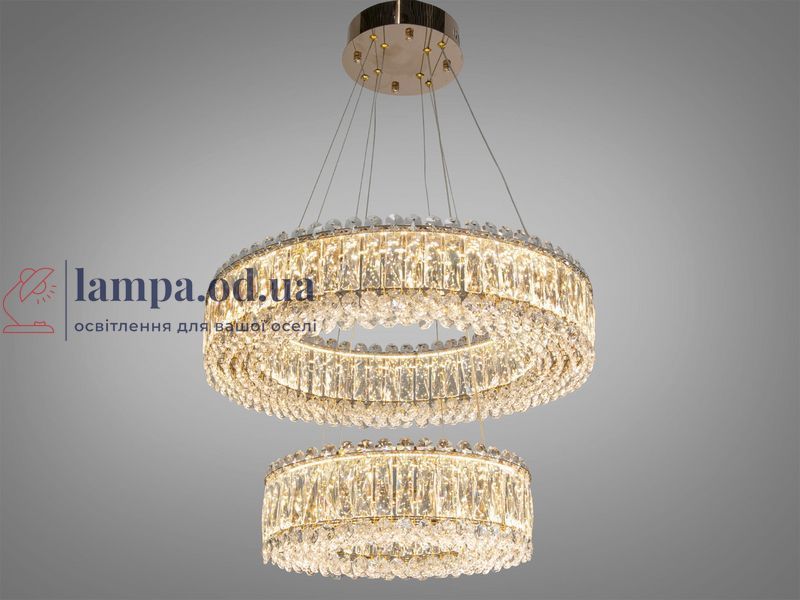 Хрустальная подвесная LED люстра Diasha 8693-600+400GD с хрустальными кольцами в золоте 8693-600+400GD фото