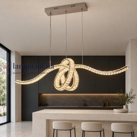 Лінійна кришталева LED-люстра з центральним вузлом Levistella 799L8821 (1100) CH, 80 Вт, хром, 116 см, із пультом, 30-40 м&sup2; LVS7398 фото