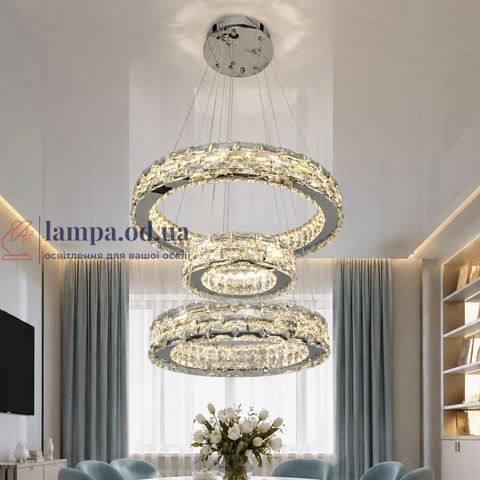 Подвесная LED-люстра Diasha 7896/500+400+300CH с тремя хрустальными кольцами, пультом, 70 W, CH, 53 см, 12-20m2 7896/500+400+300CH фото