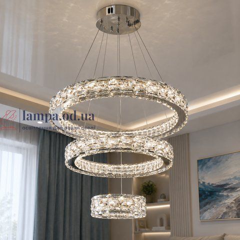 Подвесная LED-люстра Diasha 7896/600+400+200CH с тремя хрустальными кольцами, пультом, 70 W, CH, 59 см, 12-20m2 7896/600+400+200CH фото