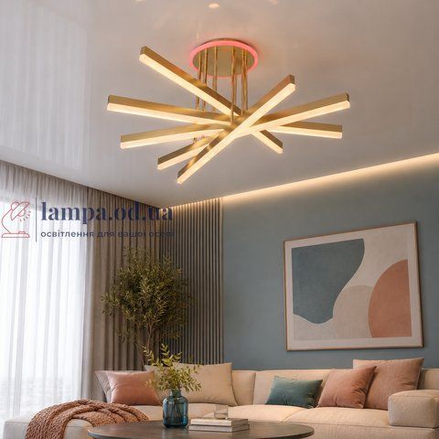 Стельова світлодіодна люстра Diasha 7010G LED 3color dimmer, пульт, 102 W, 65 см, 12-18m2 7010G LED 3color dimmer фото